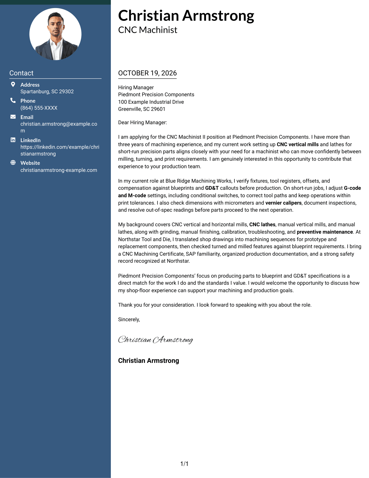 Cover letter example — page 1