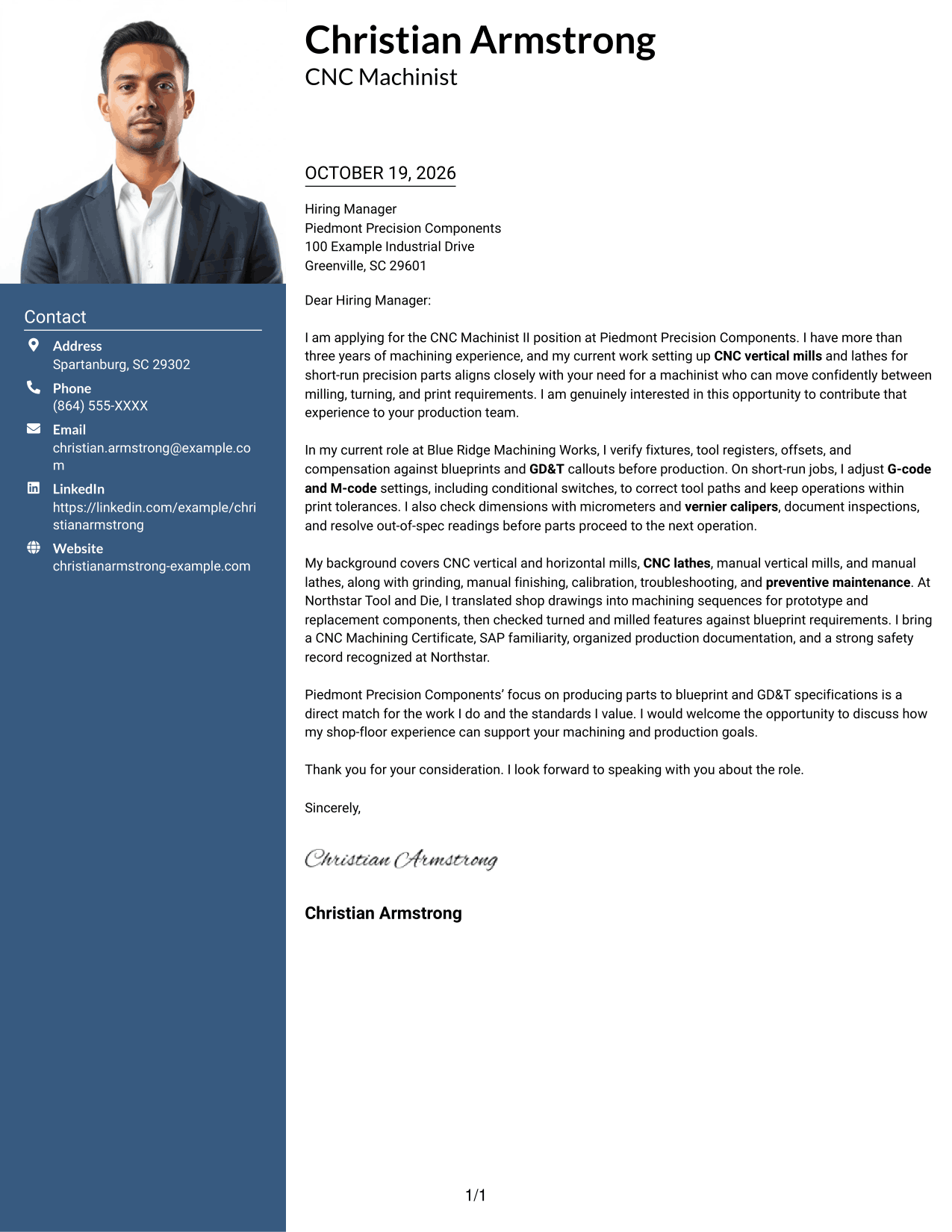 Cover letter example — page 1