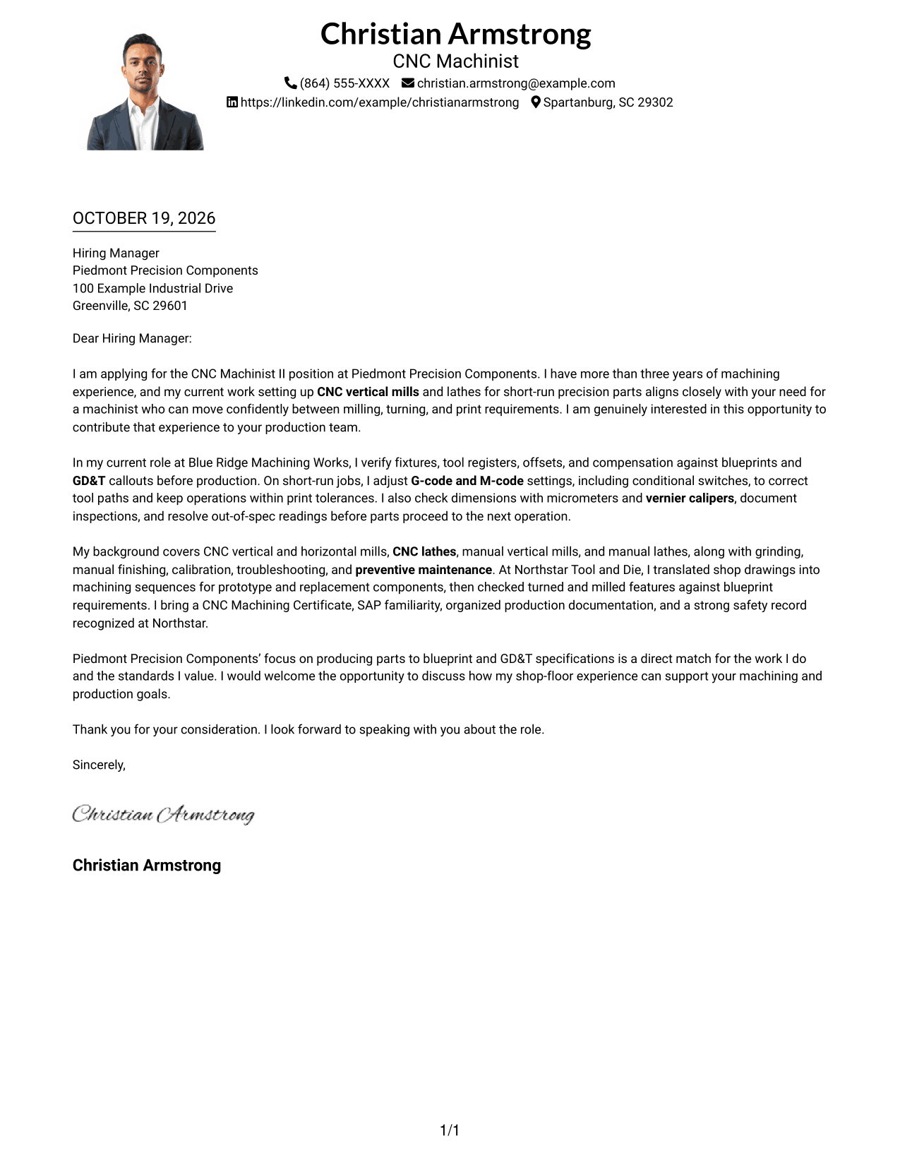 Cover letter example — page 1