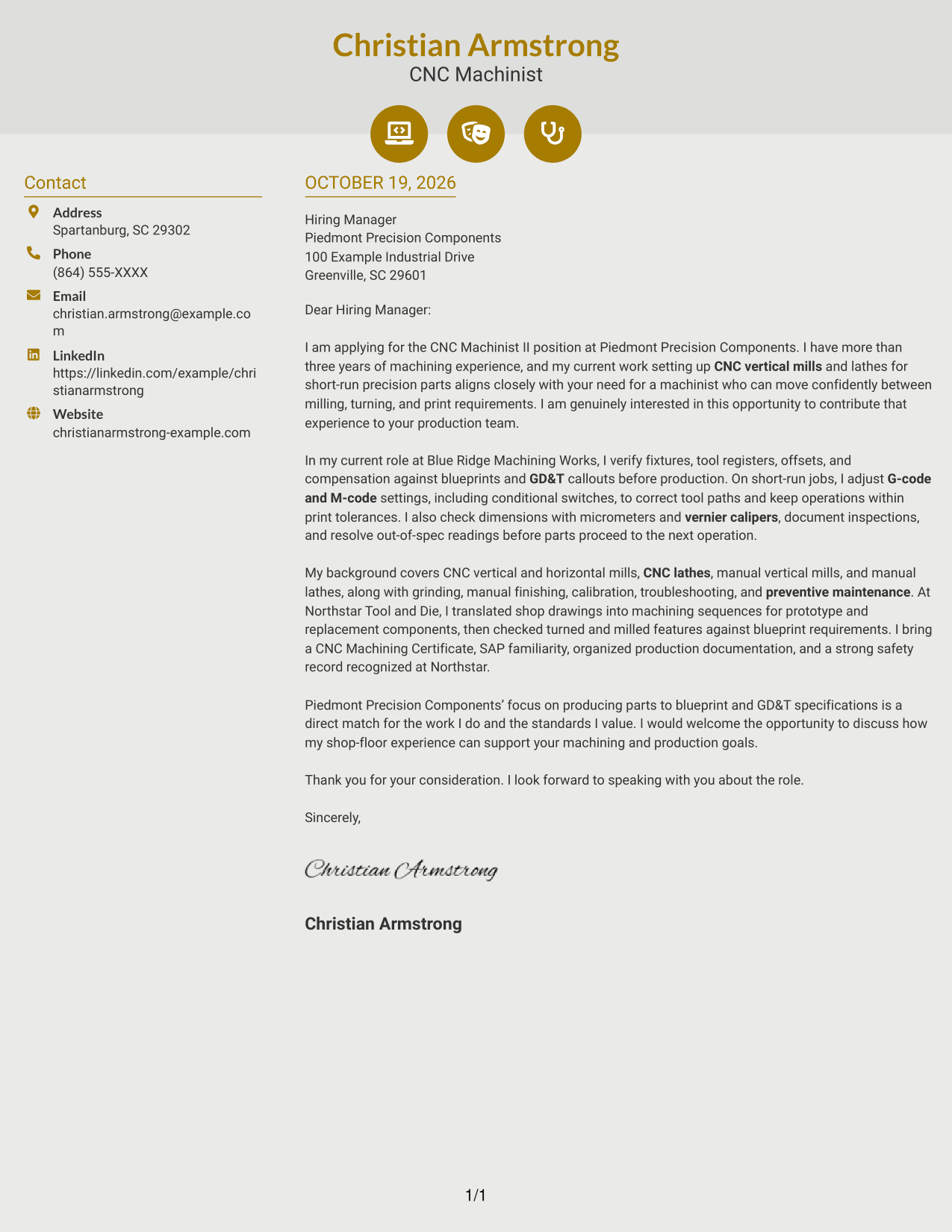 Cover letter example — page 1