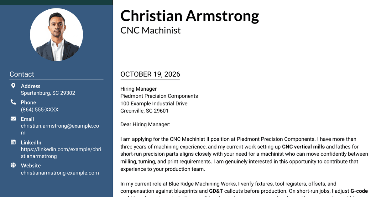 7 CNC Machinist II - Milling and Turning Cover Letter Templates with Example