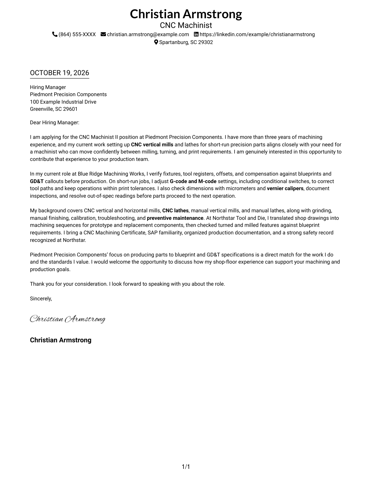 Cover letter example — page 1