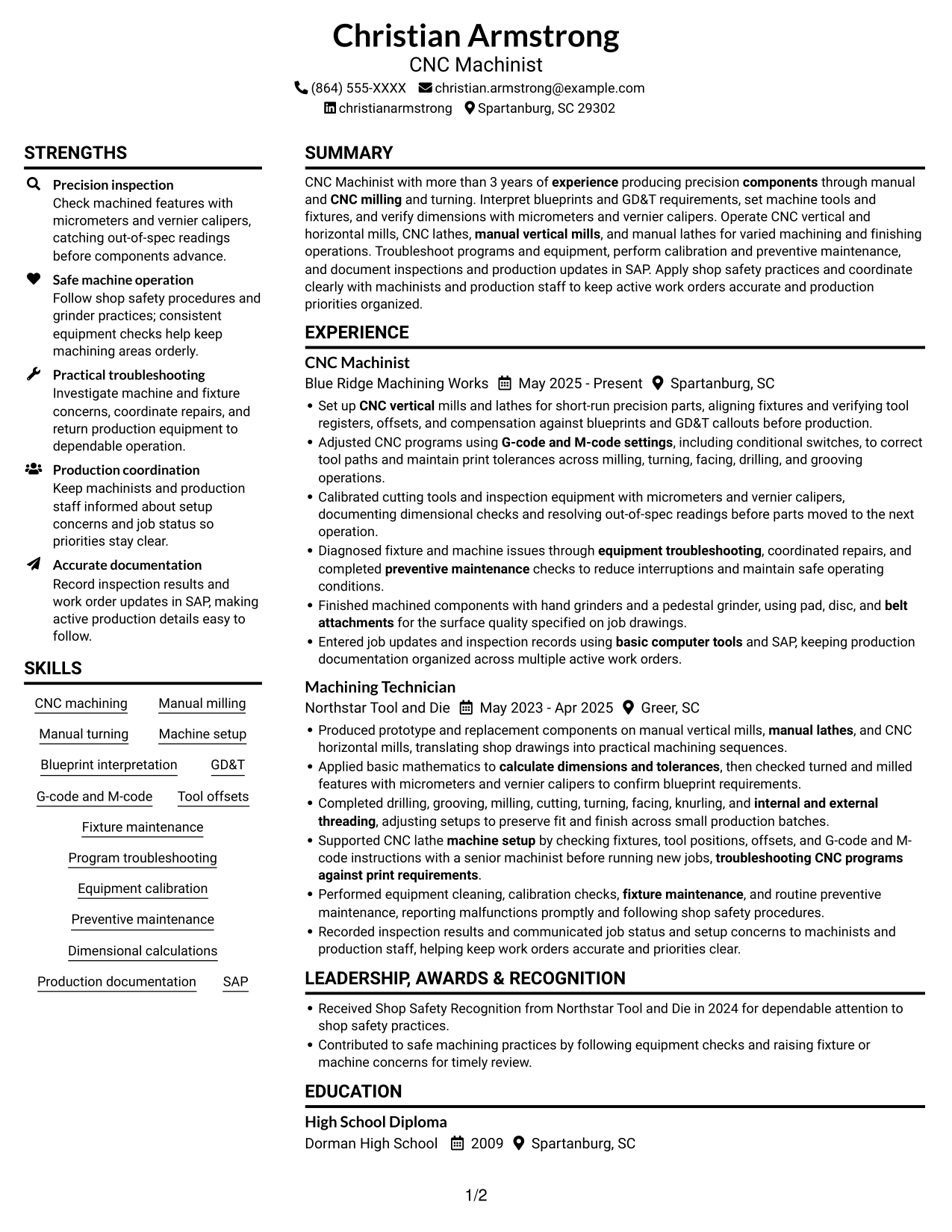 Resume example — page 1