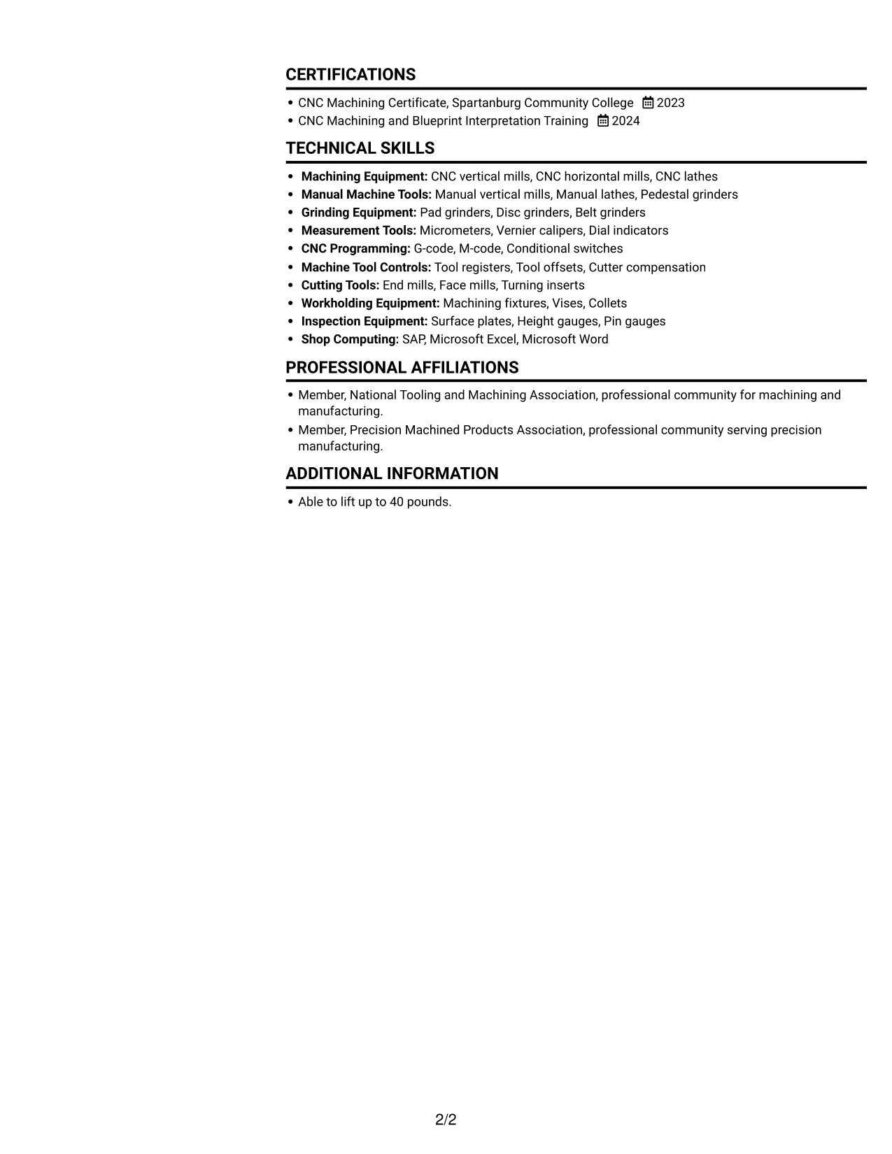 Resume example — page 2