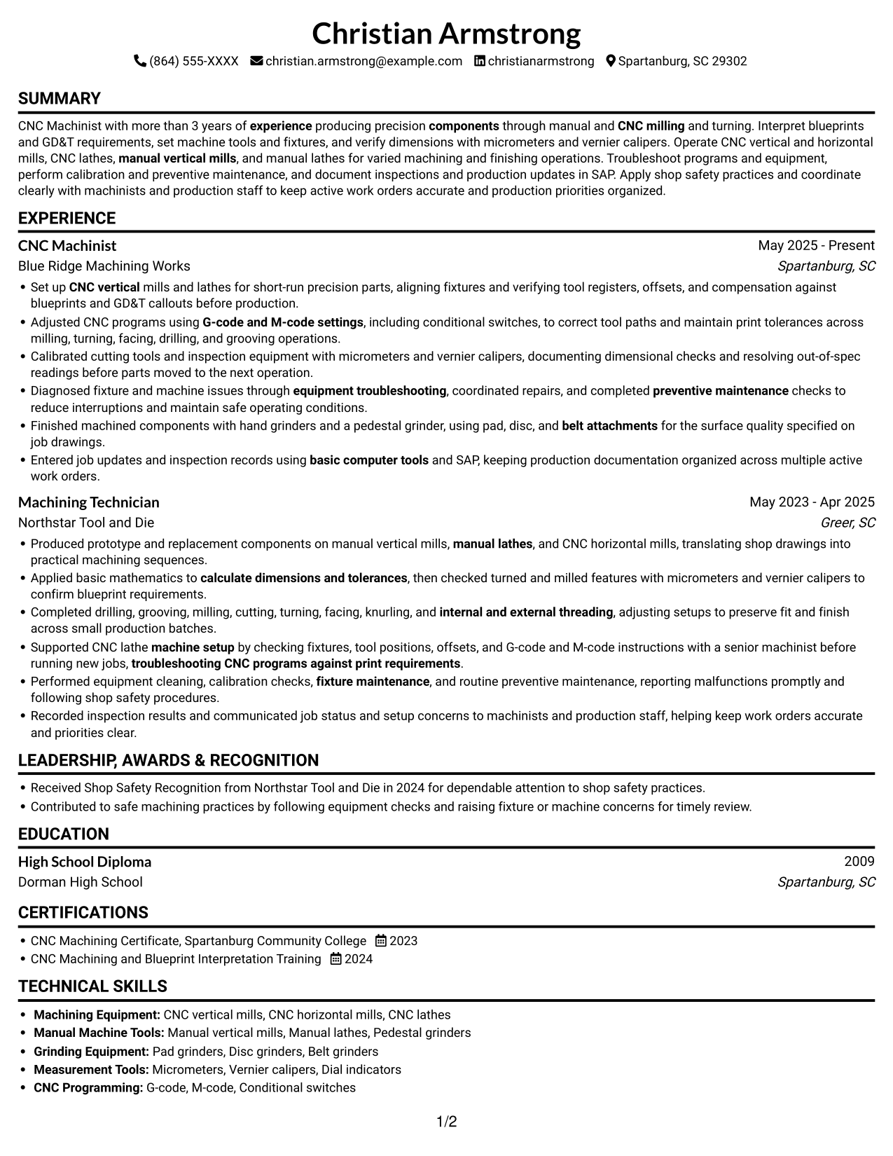 Resume example — page 1