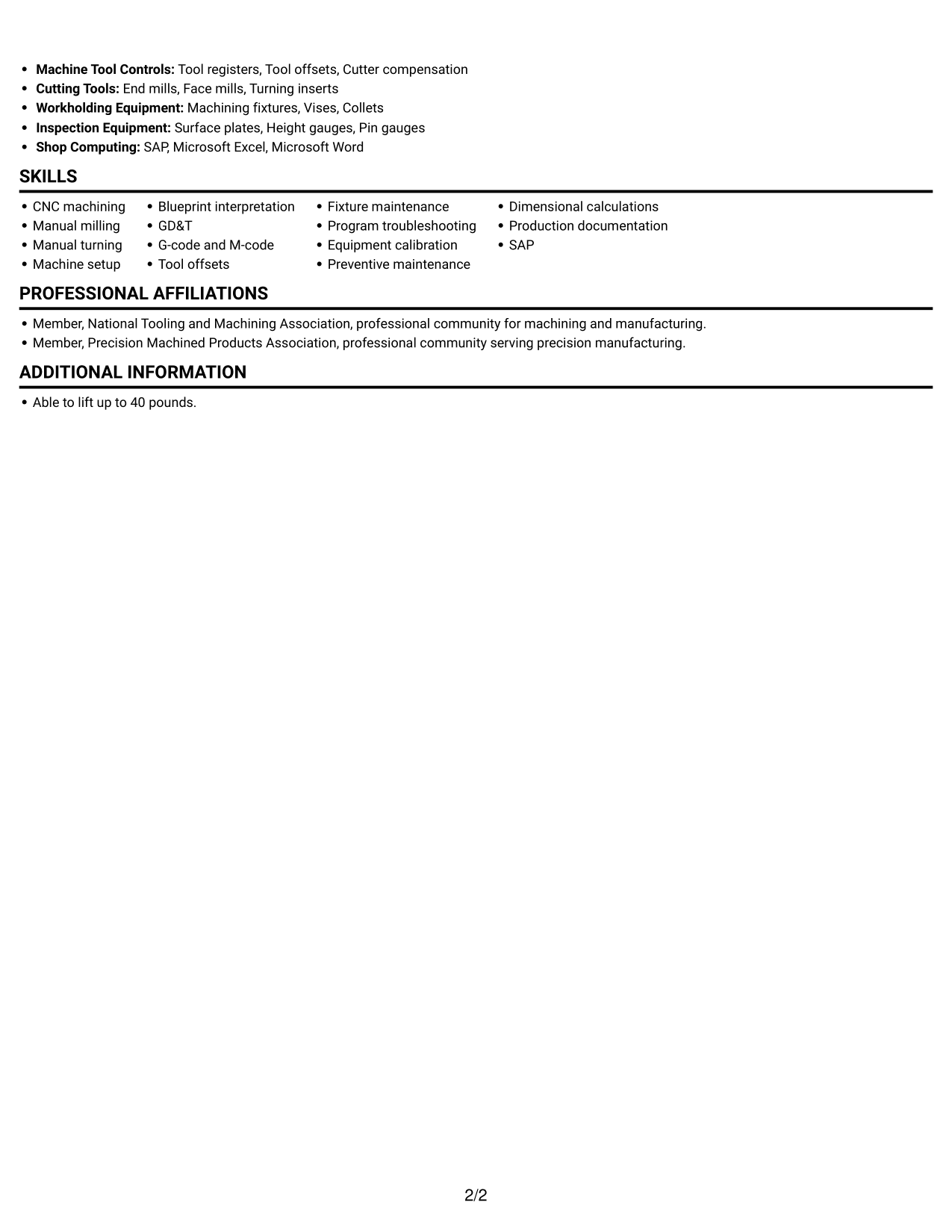 Resume example — page 2