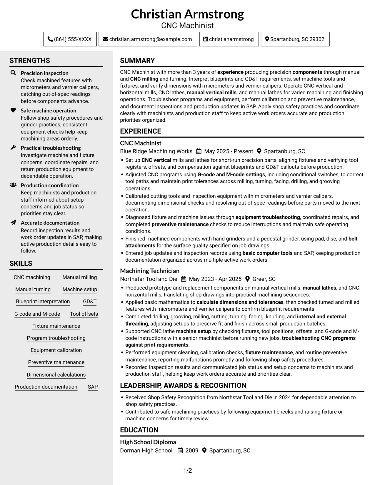 Resume example — page 1