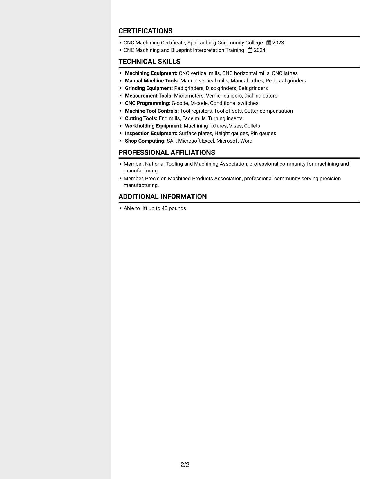 Resume example — page 2