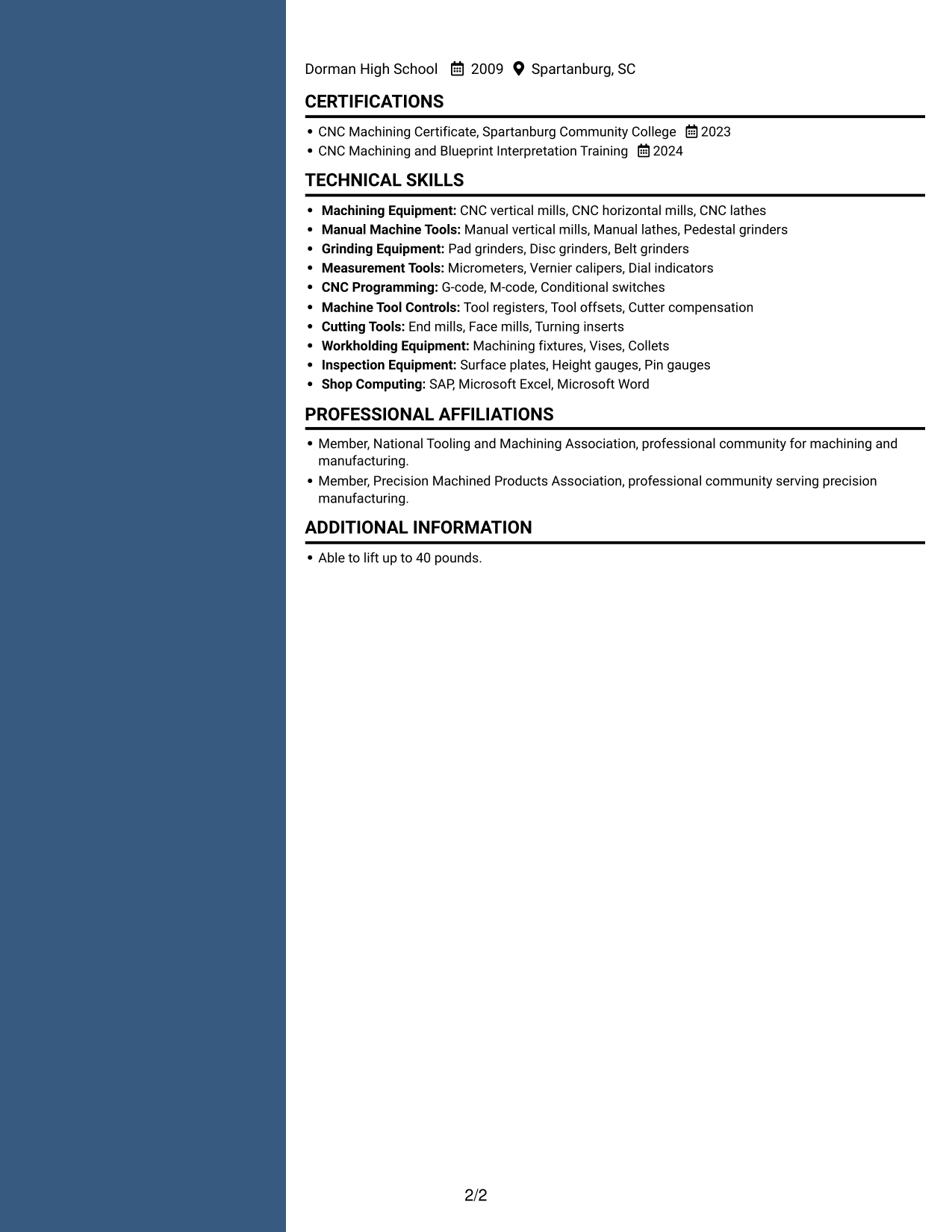 Resume example — page 2