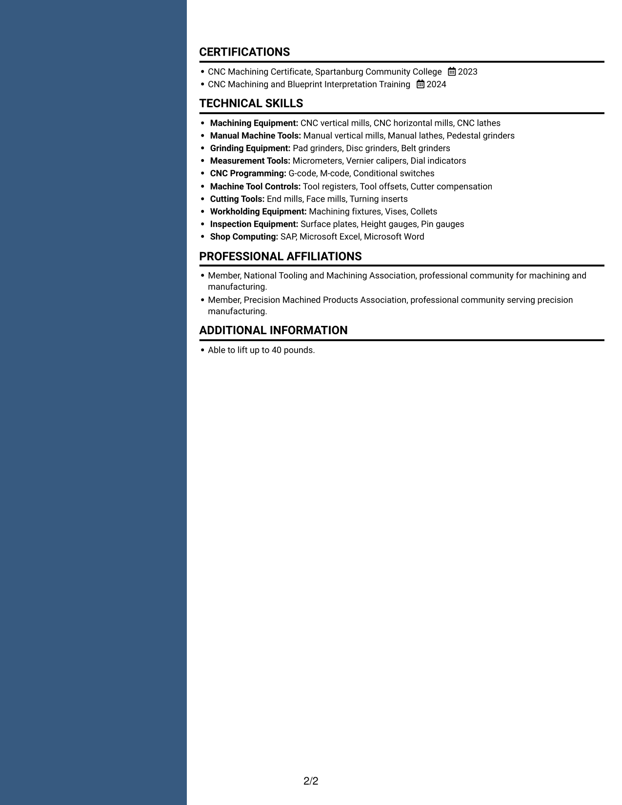 Resume example — page 2