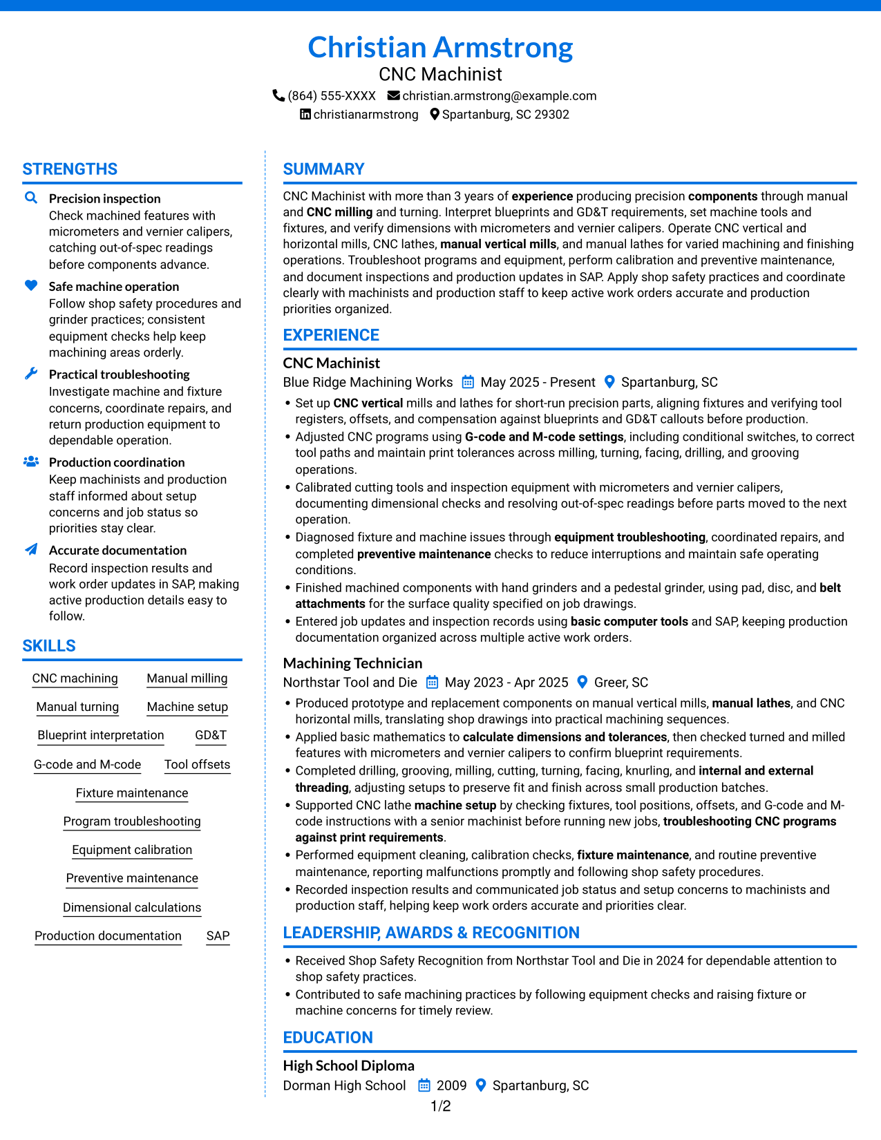 Resume example — page 1