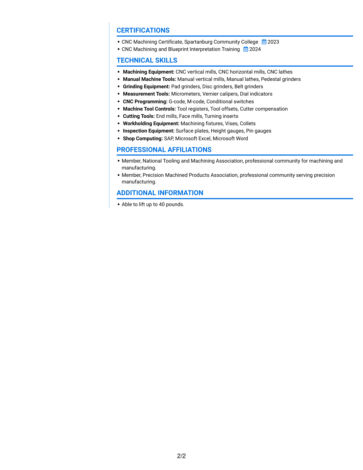 Resume example — page 2