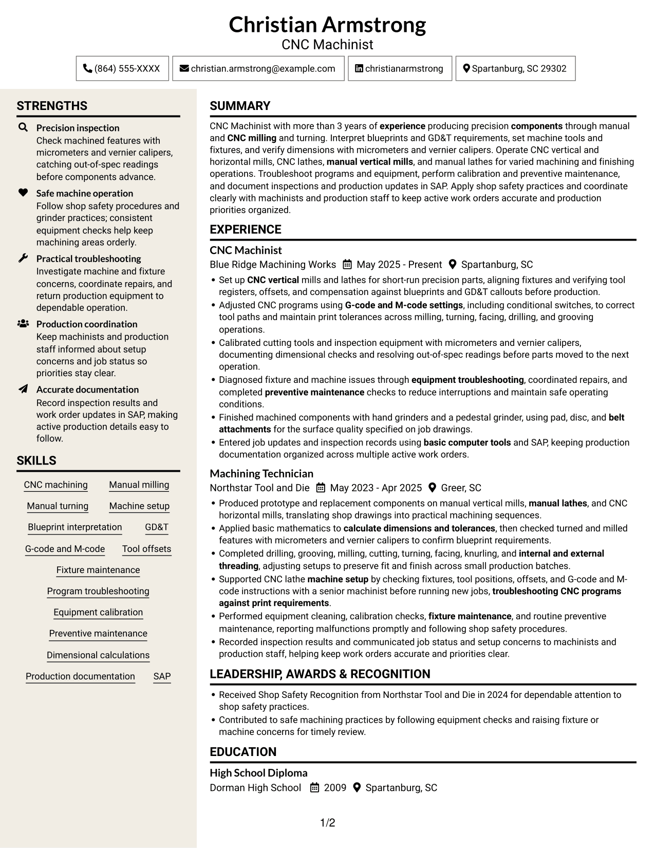 Resume example — page 1