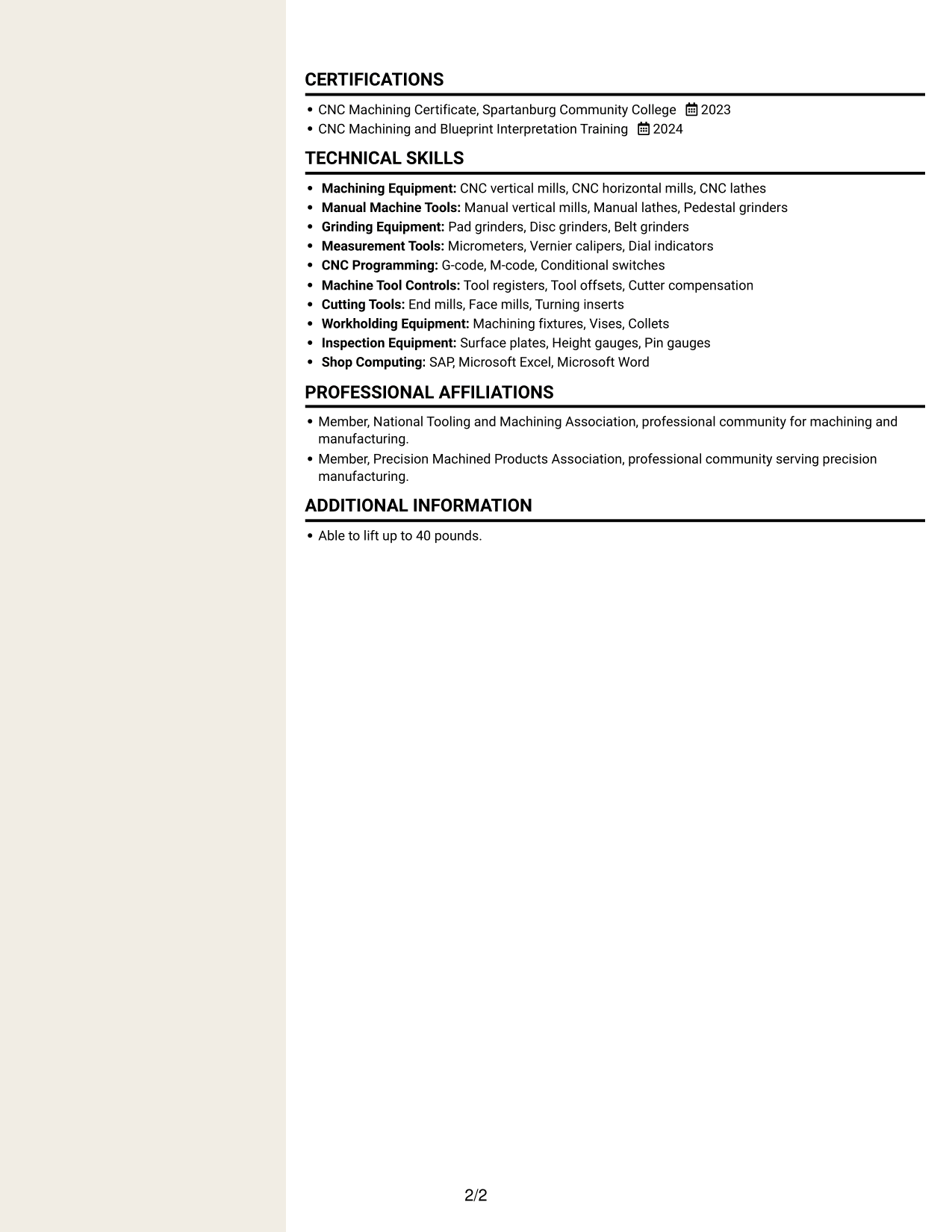 Resume example — page 2