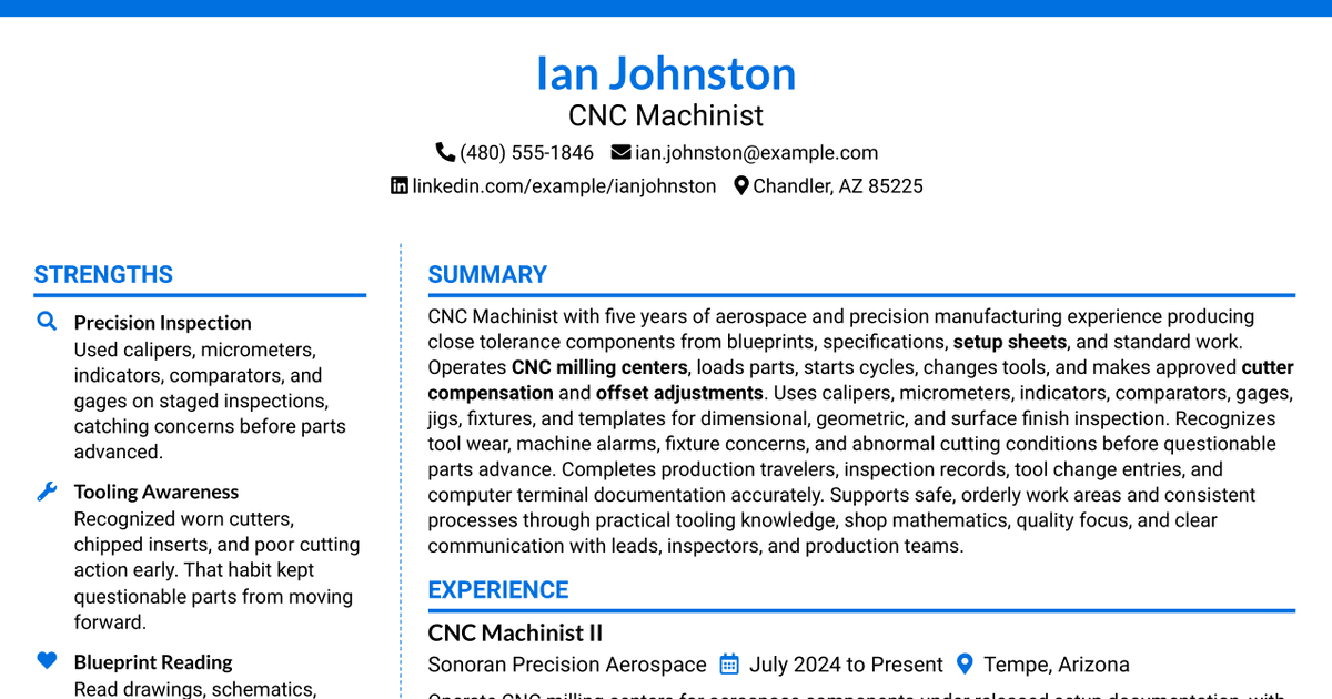 7 CNC Machinist Resume Templates with Example