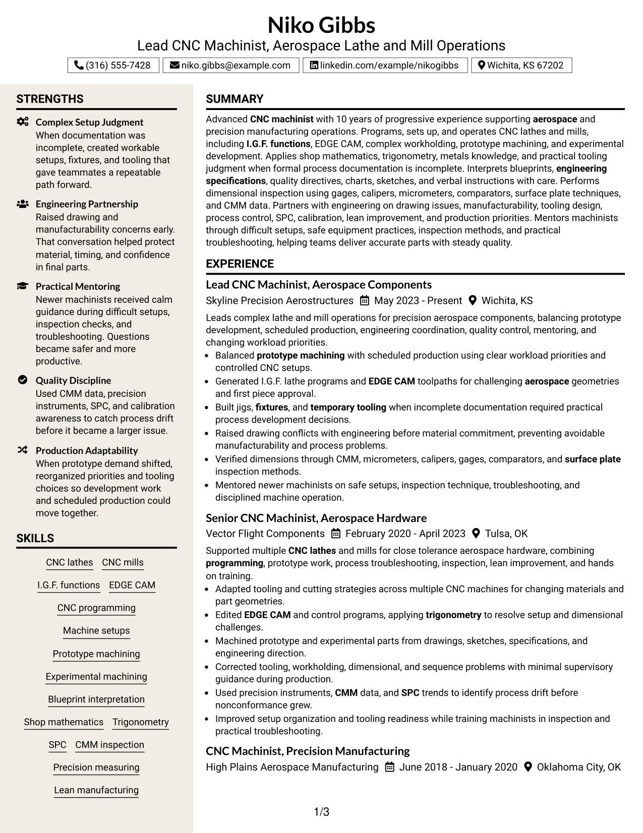 Resume Example Page 1