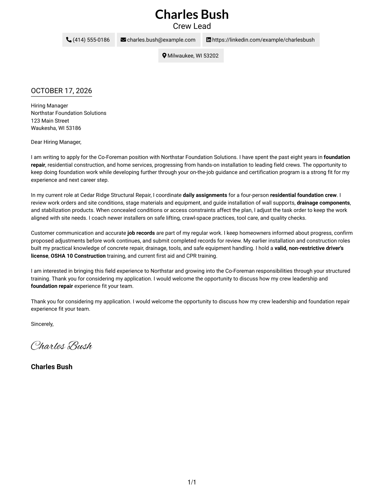 Cover letter example — page 1