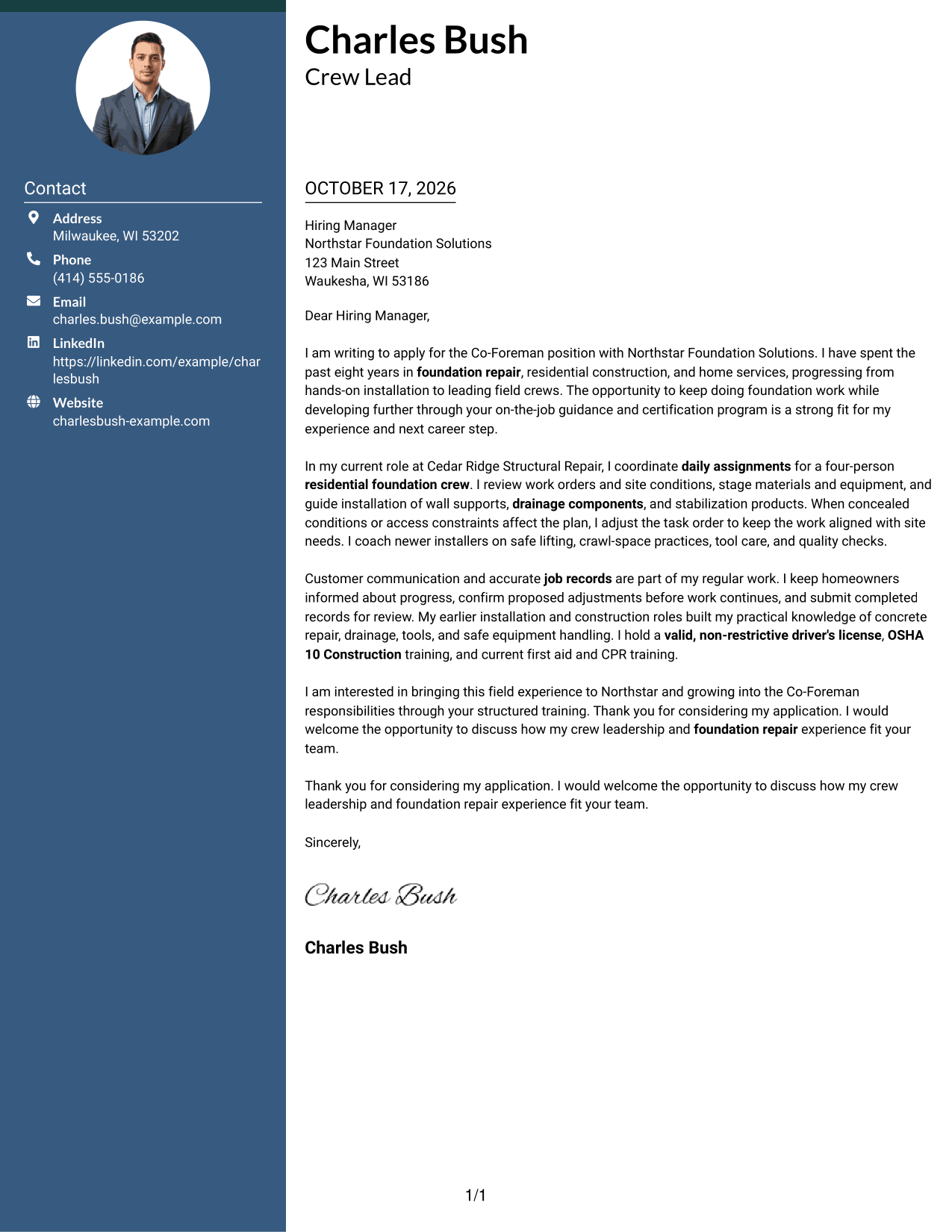 Cover letter example — page 1