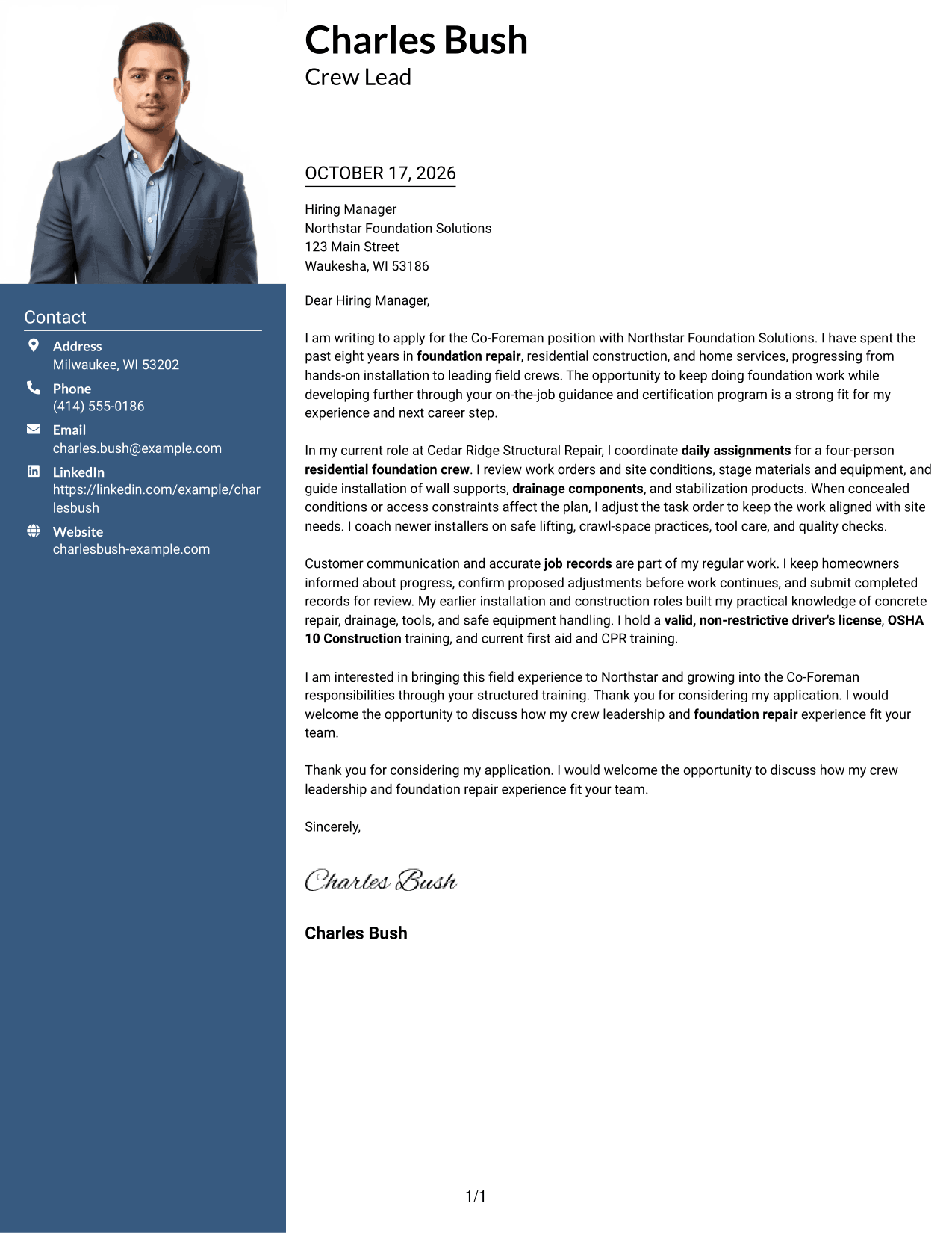 Cover letter example — page 1