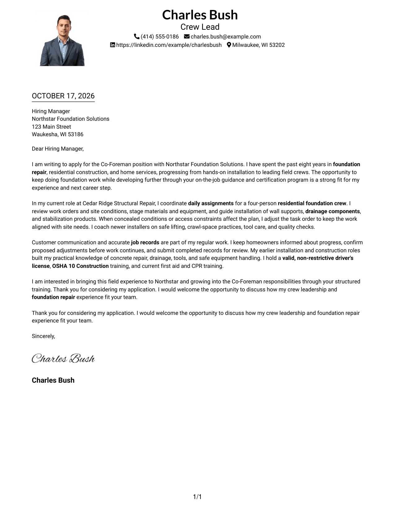 Cover letter example — page 1