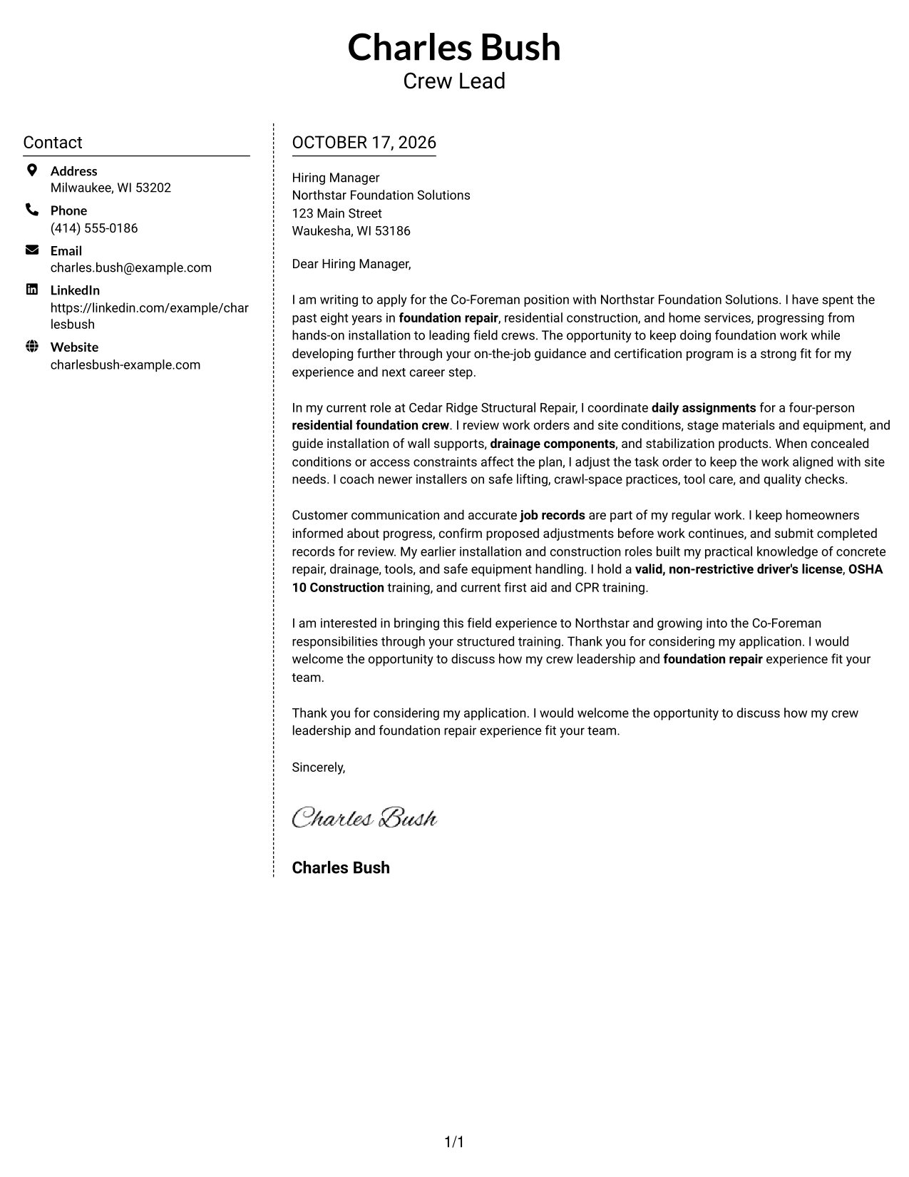 Cover letter example — page 1
