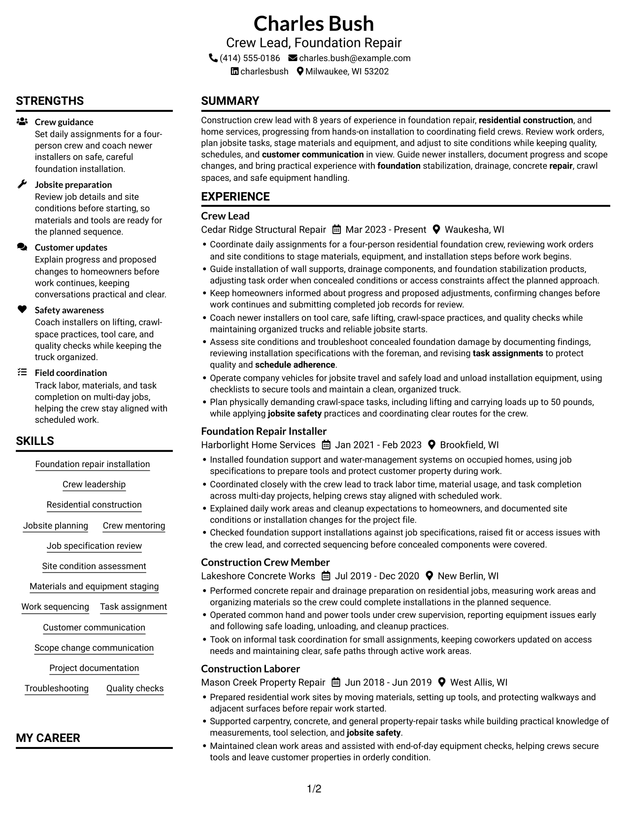 Resume example — page 1