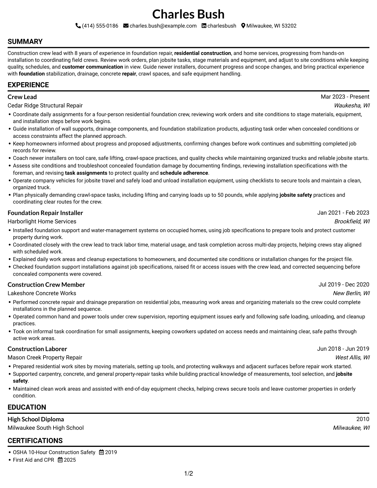 Resume example — page 1