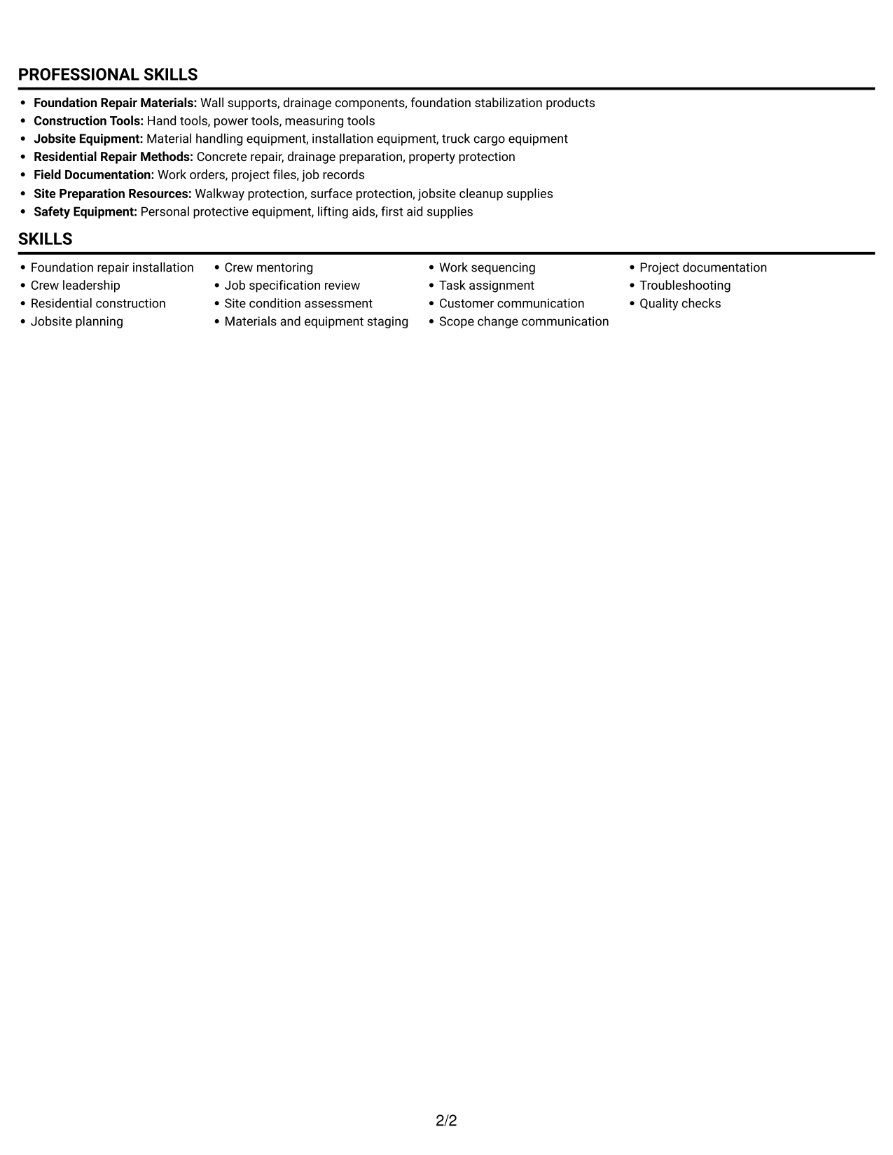 Resume example — page 2