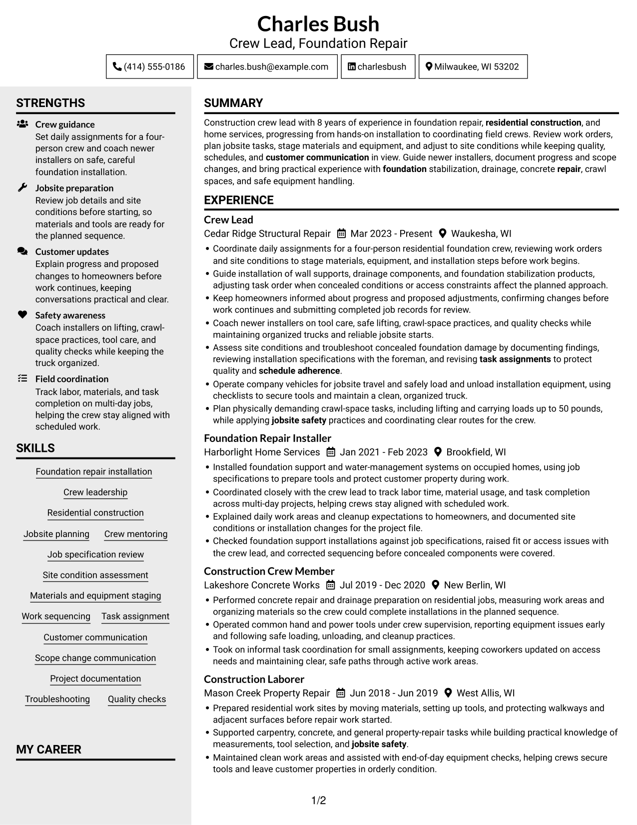 Resume example — page 1