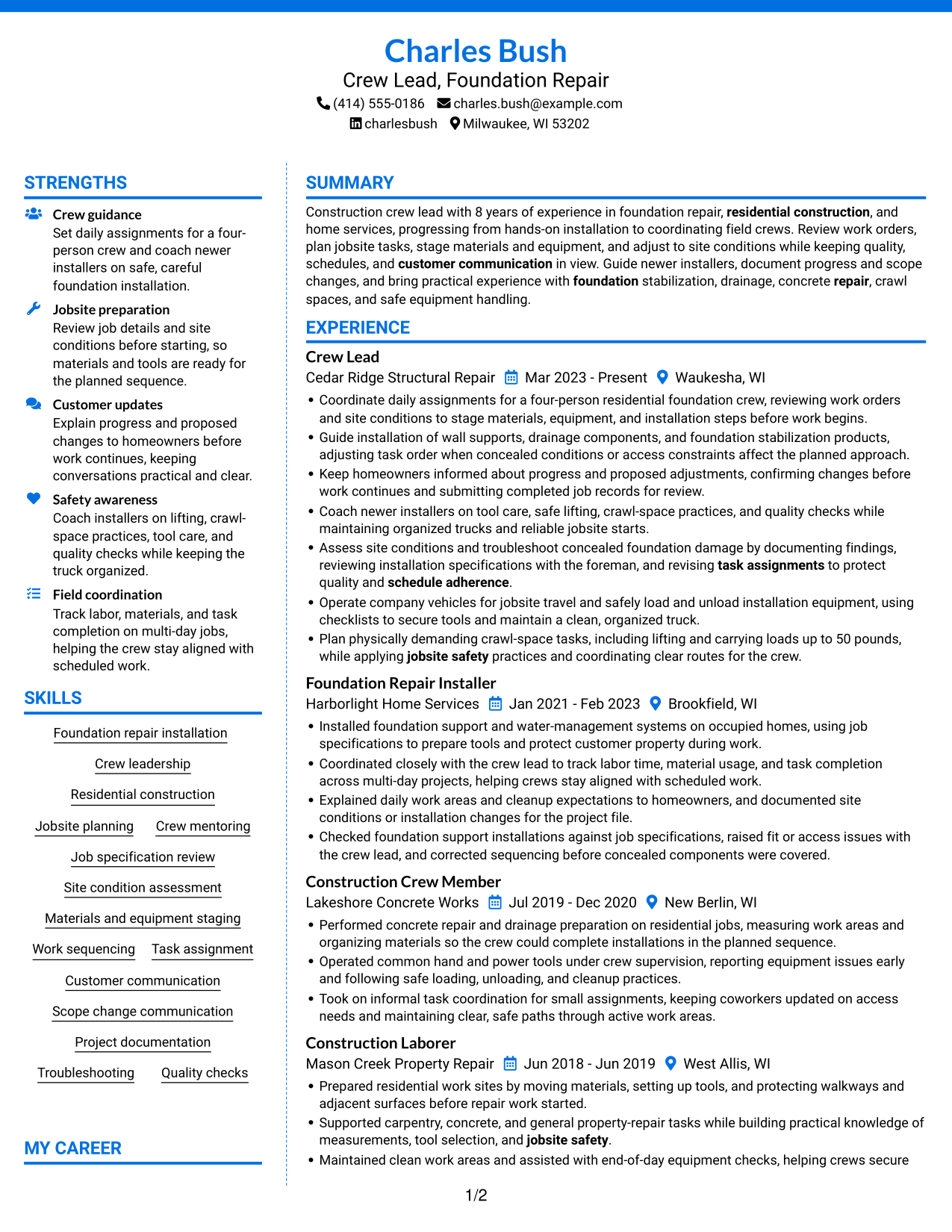 Resume example — page 1
