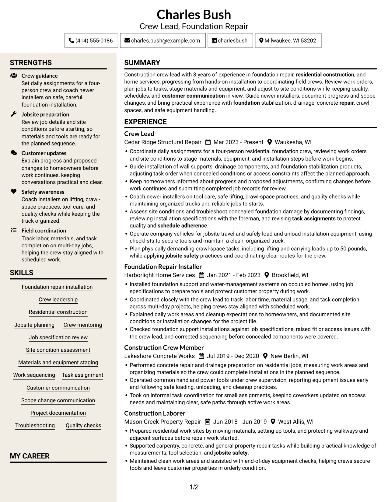 Resume example — page 1