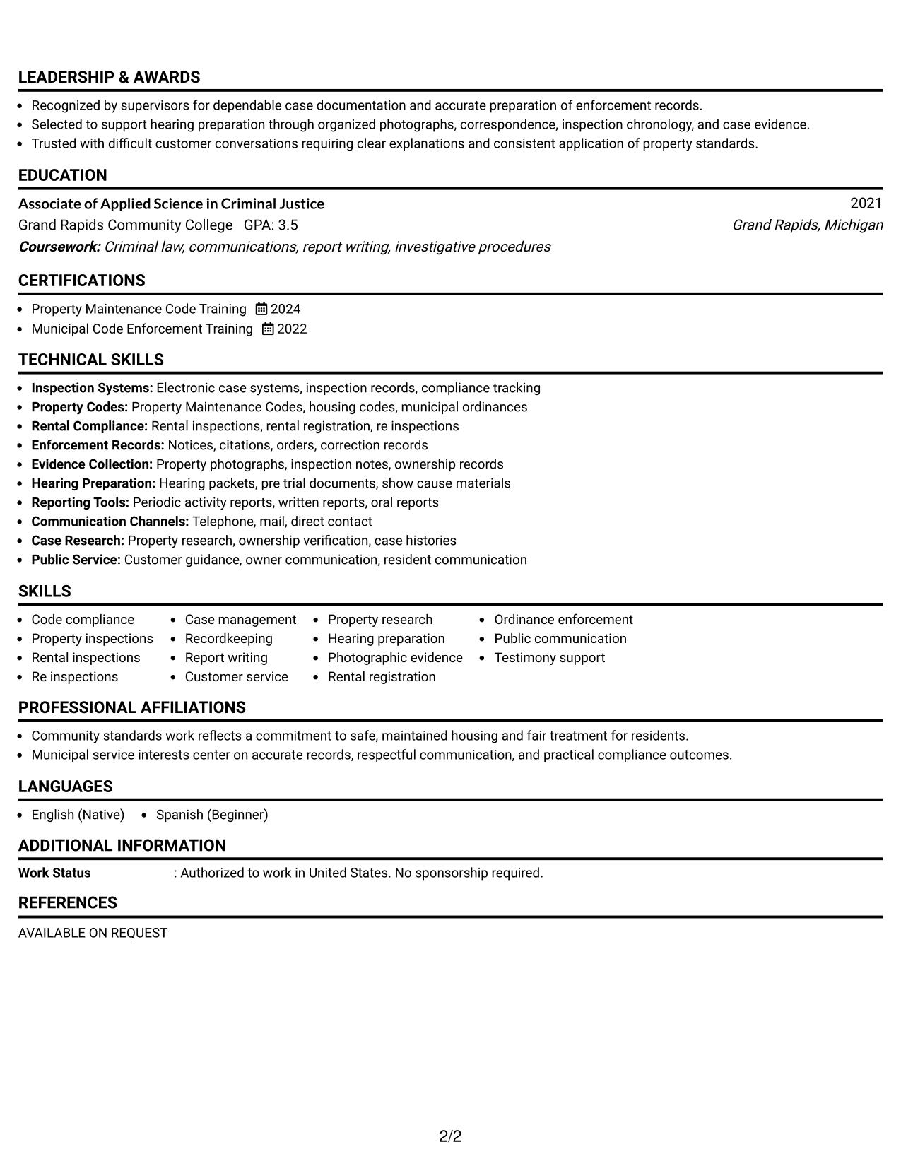 Resume Example Page 2