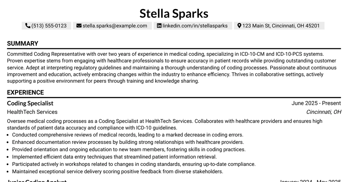 33 Coding Representative Resume Templates with Example 2026 (ATS-Optimized)