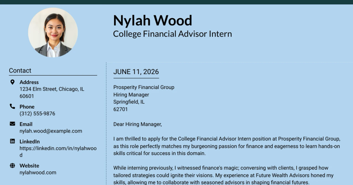 30+ College Financial Advisor Intern Cover Letter Templates with Example 2026