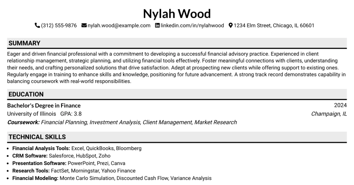 33 College Financial Advisor Intern Resume Templates with Example 2026 (ATS-Optimized)