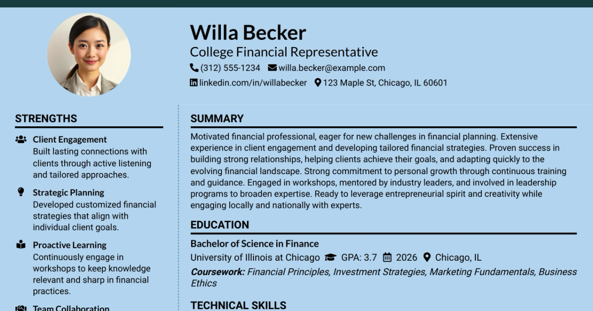 33 College Financial Representative Resume Templates with Example 2026 (ATS-Optimized)