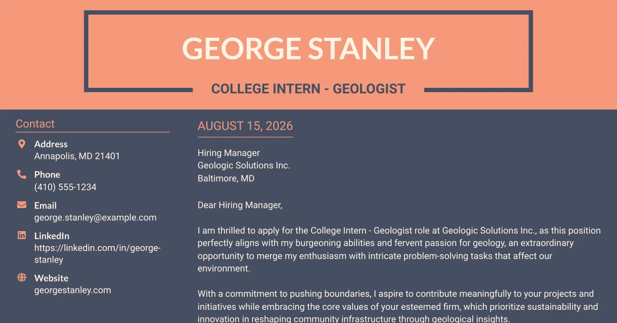 30+ College Intern - Geologist Cover Letter Templates with Example 2026