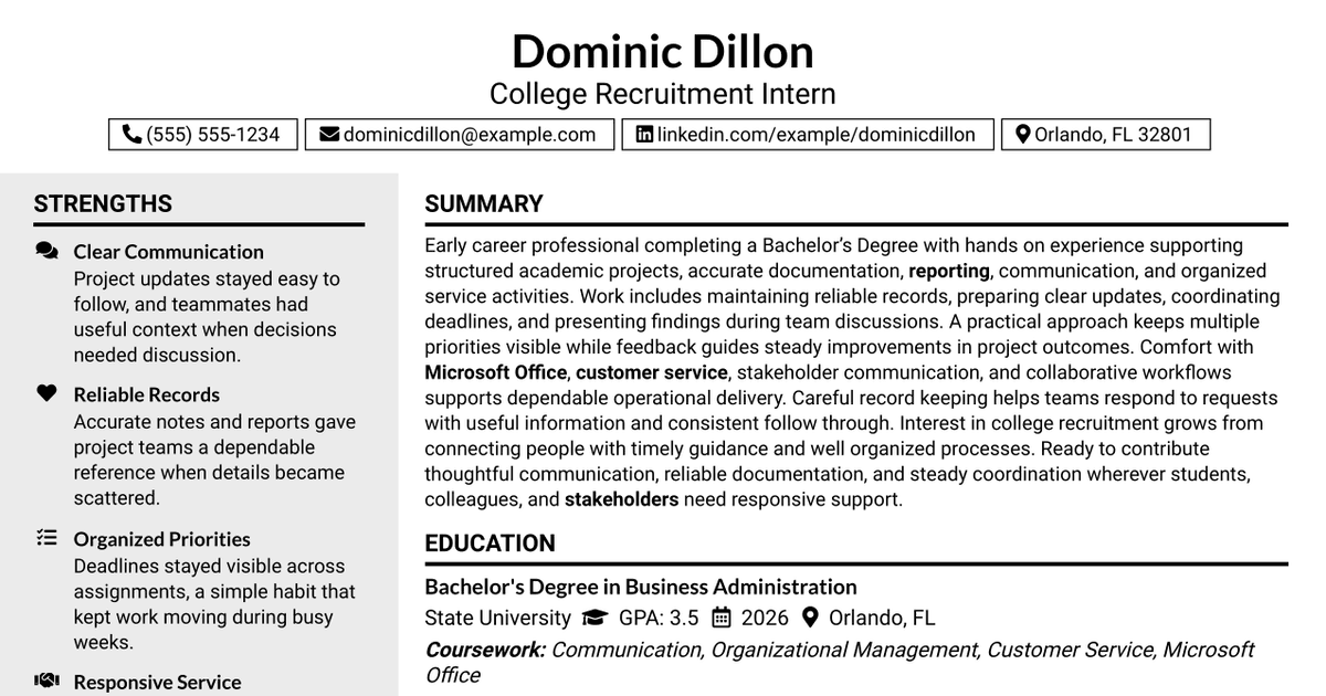 7 College Recruitment Intern Resume Templates with Example