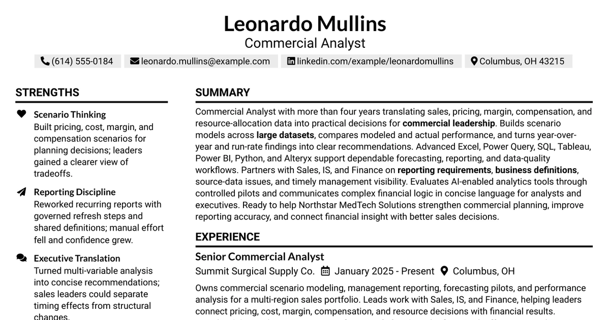 33 Commercial Analyst Resume Templates with Example 2026 (ATS-Optimized)