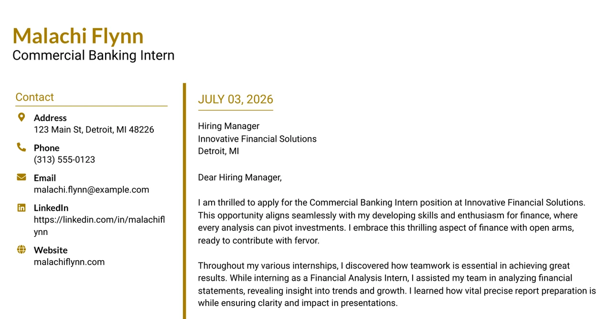 30+ Commercial Banking Intern Cover Letter Templates with Example 2026