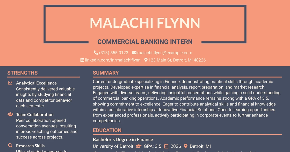 33 Commercial Banking Intern Resume Templates with Example 2026 (ATS-Optimized)