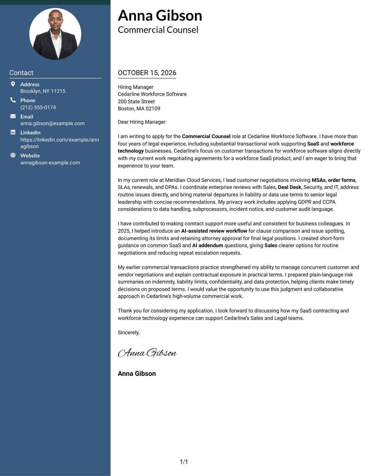 Cover letter example — page 1
