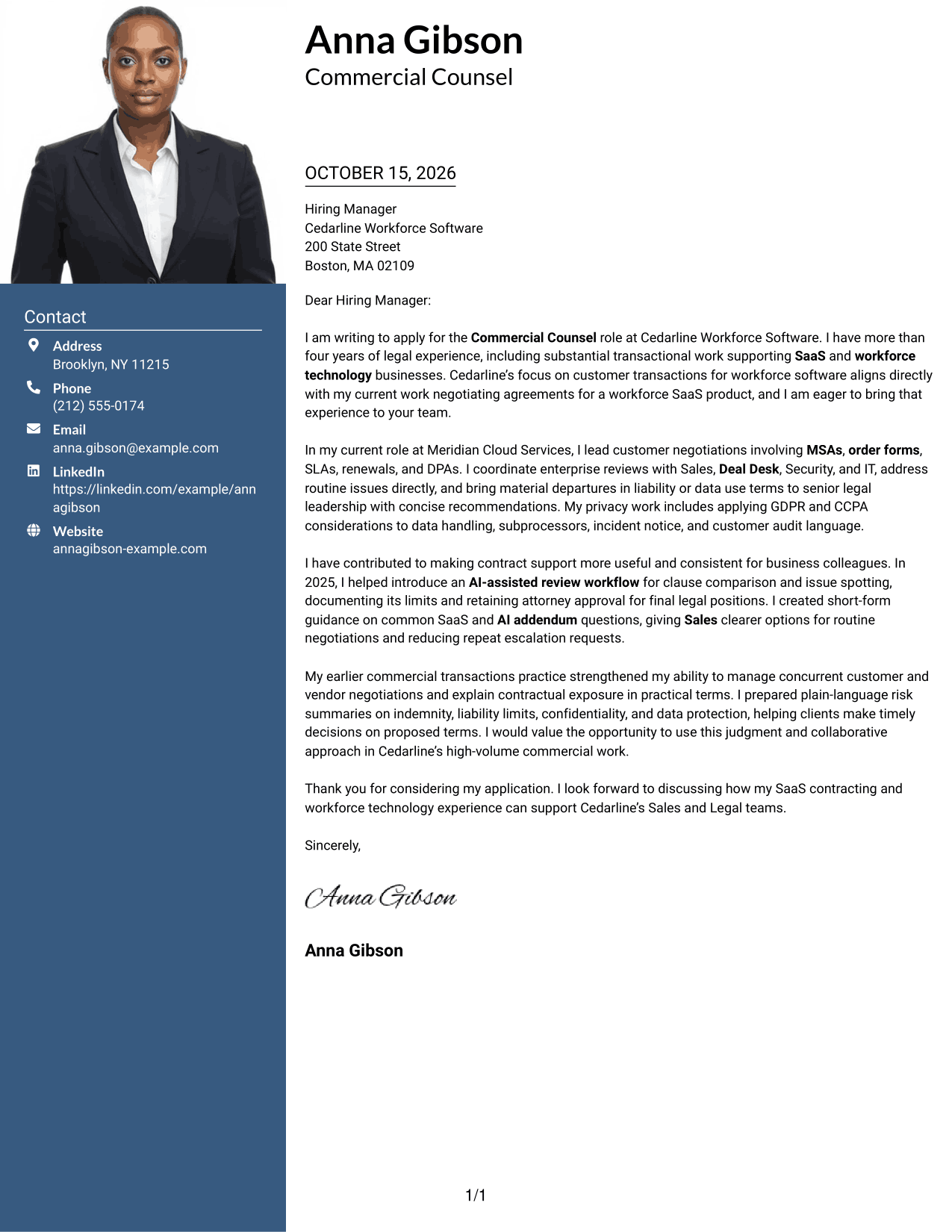 Cover letter example — page 1