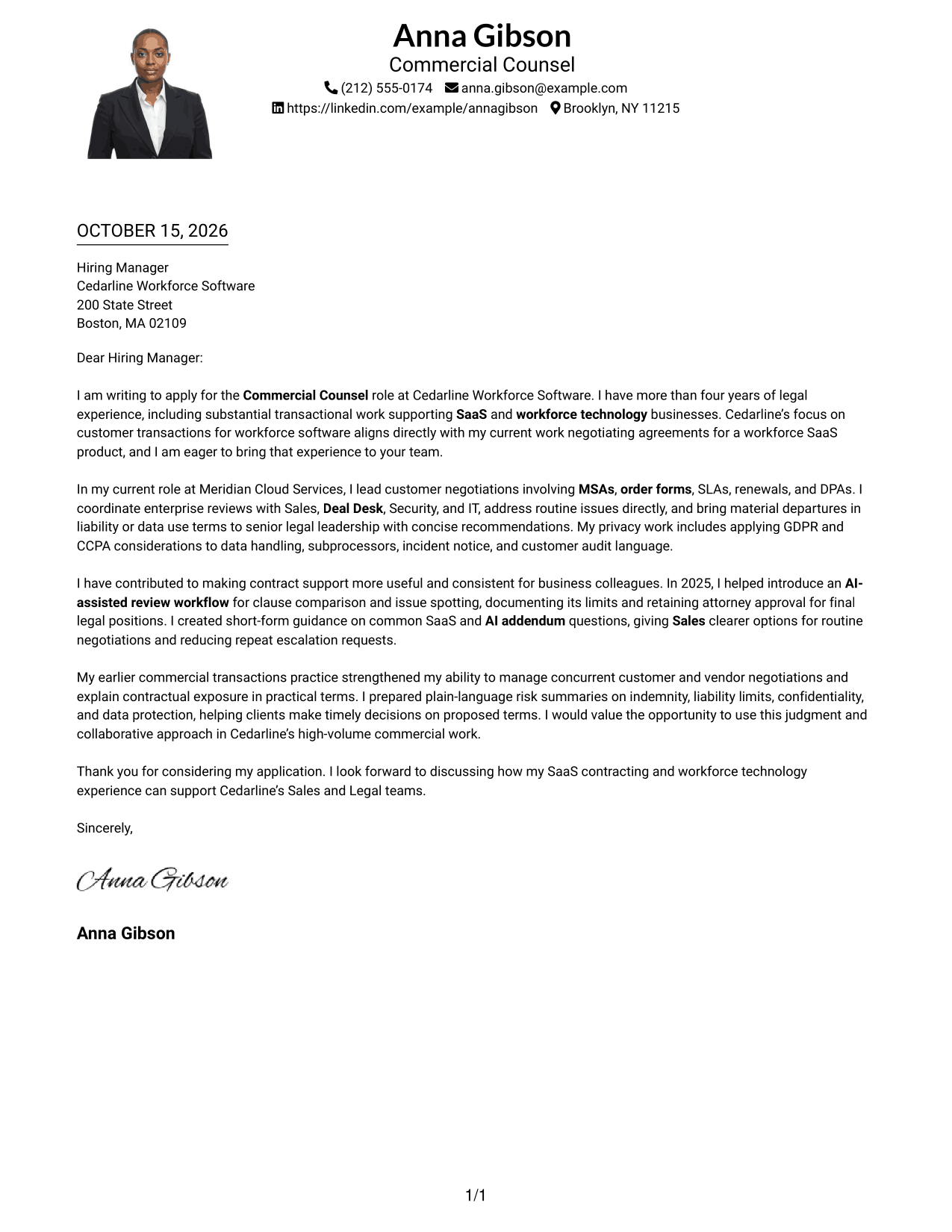 Cover letter example — page 1