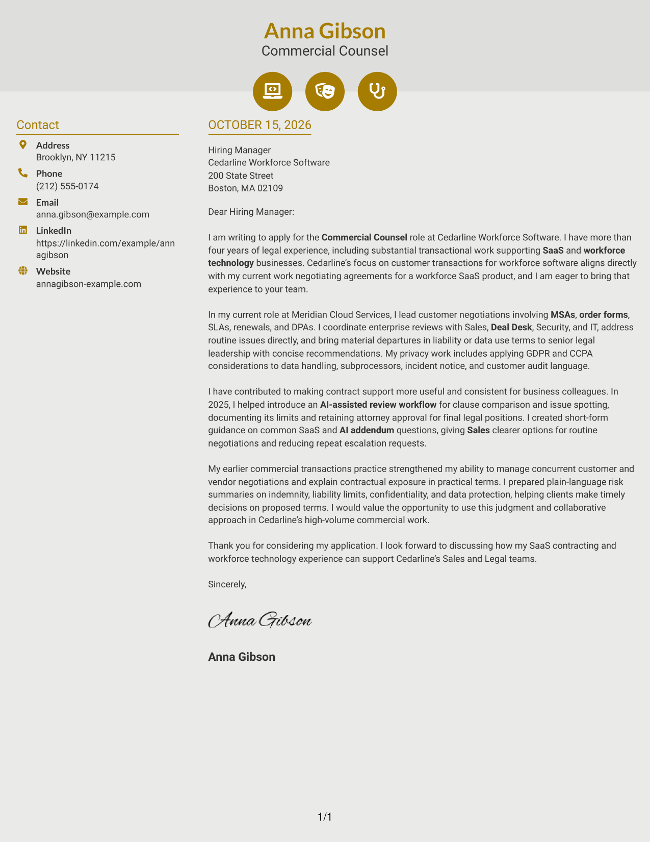 Cover letter example — page 1