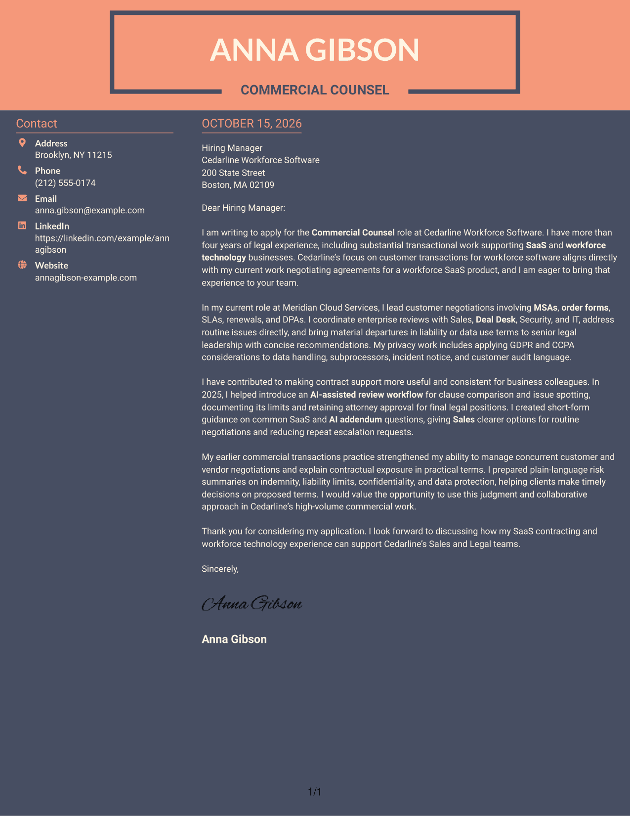 Cover letter example — page 1
