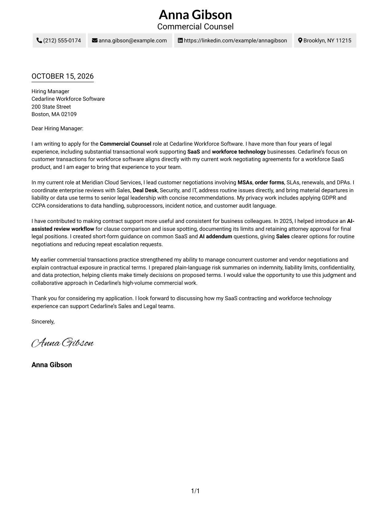 Cover letter example — page 1