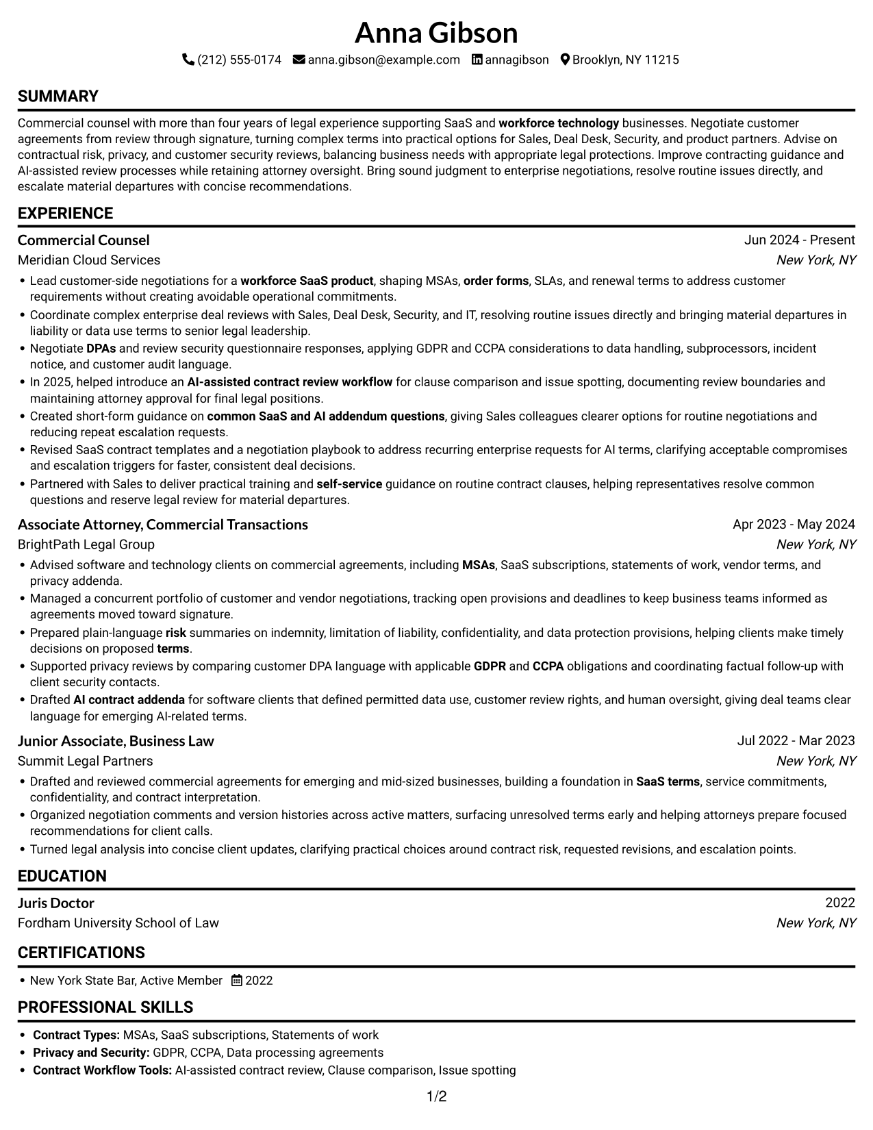 Resume example — page 1