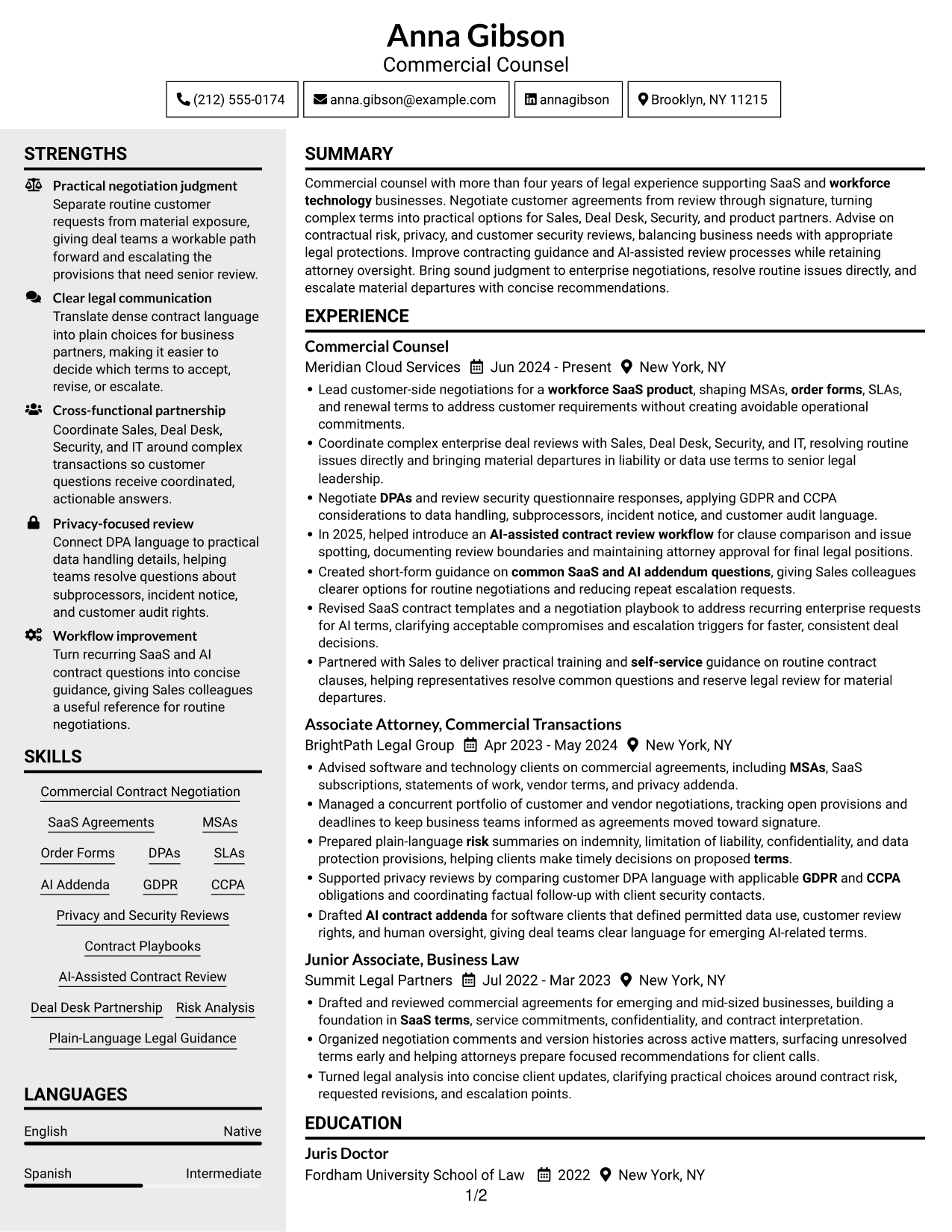 Resume example — page 1