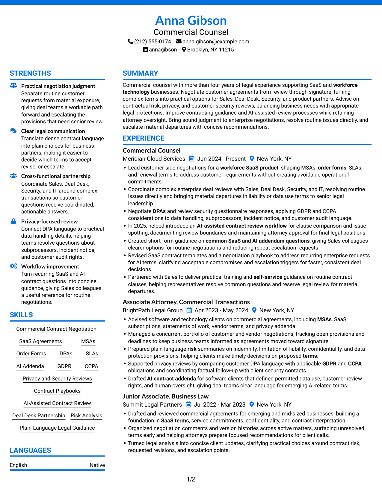 Resume example — page 1